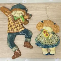 ハンドメイド 粘土細工 紙粘土　壁掛け人形 昭和レトロのサムネイル