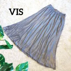 ビス ロングフレアスカート ウエストゴム シルバー 光沢感