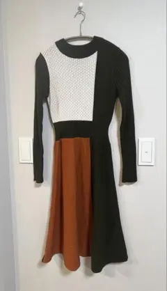 ニットフレアワンピースAnd Couture マルチカラー長袖 日本製 美品 M