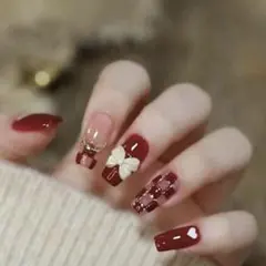 レッド ピンク ネイルチップ 24個セット×2種