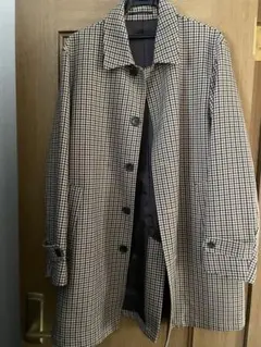 ステンカラーコート　チェック柄