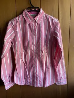 UNITED COLORS OF BENETTON ピンクストライプ長袖シャツ