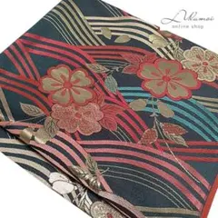 LULU118 袋帯 化繊 緑 花柄のサムネイル