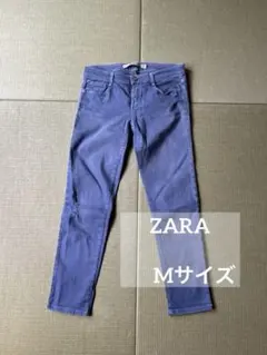 ZARA レディース ストレートカラーパンツ ブルーダメージあり　Mサイズ