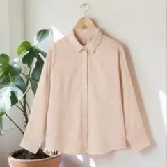 無印良品　リネン洗いざらしレギュラーカラー長袖シャツ　ライトオレンジ.XL