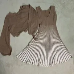 ラグナムーン　ブラウン ストライプ ニットワンピース セット