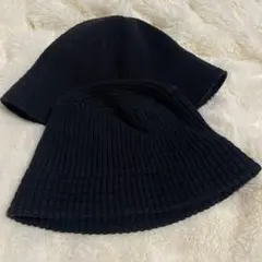 黒いバケットハット フリース/ニット素材2点セット