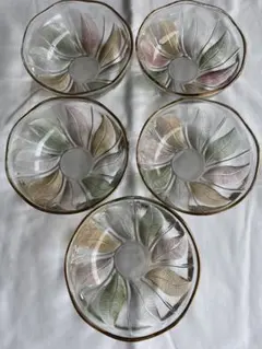 ガラス鉢 5客セット 玉虫色 金縁 和食器 小鉢 レトロ
