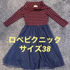 ワンピース ロペピクニック ネイビー レッドボーダー チュールスカート