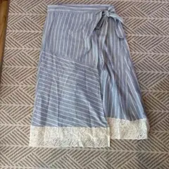 ZARA TRF 青白のストライプ ラップスカート 巻きスカート　レース