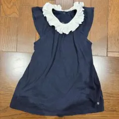 【PETITBATEAU】 襟フリル付きロンパースワンピース 18M 80cm