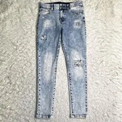 美品✨アダムスジャグラー レトロエンジン デニム ダメージ加工 ペンキ ブリーチのサムネイル