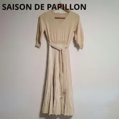 SAISON DE PAPILLON バイカラープリーツニットワンピース 七分袖