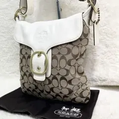 美品 コーチ 斜めがけ チャーム ショルダーバッグ ゴールド金具 ロゴ 型押し