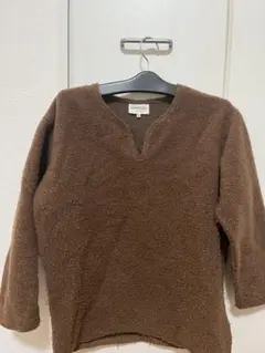 ブラウン フリース Vネック 七分袖