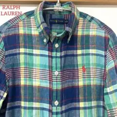 ラルフローレン チェック柄 長袖シャツ 麻100 メンズSサイズ ボタンダウン