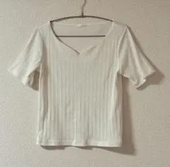 GU リブVネックTシャツ 半袖 ホワイト