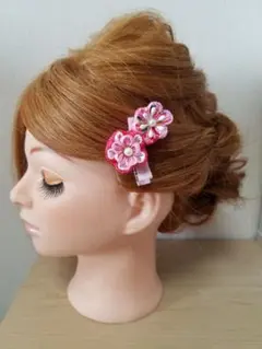 ハンドメイド髪飾り　ヘアクリップ　つまみ細工　お食い初め　卒園式　卒業式　七五三