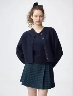 【値下げ中】GU パフニット2ピースカーディガン　ネイビー　M