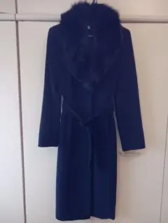 未使用アンゴラ100%取り外し可フォックスファー付きロングコート黒ブラック