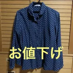shuca GLOBAL WORK ネイビー ドット 長袖シャツ M