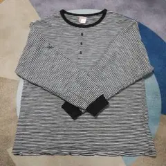 HINSON ストライプ ヘンリーネック 長袖カットソー L