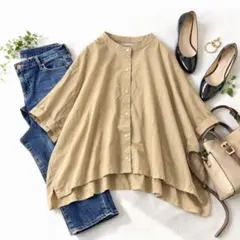 mizuiro ind⭐︎ミズイロインド コットンリネン　バンドカラーシャツ