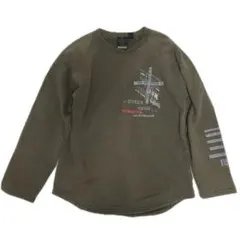 オリーブ色 グラフィックプリント トレーナー