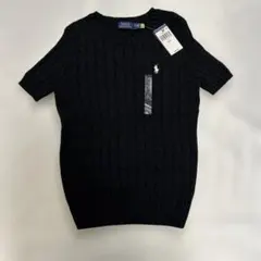 ラルフローレン 半袖 ケーブルニット ブラック　ポニー刺繍