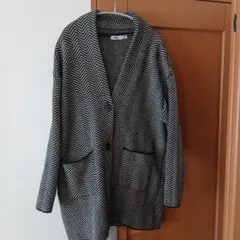 ZARA ヘリンボーン柄 ロングコート Lサイズ