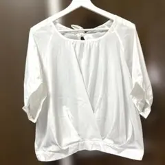 ホワイトバックリボン 五分袖 トップス シャツ ブラウス レディース L