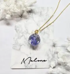 青色お花入りハンドメイドレジンネックレス