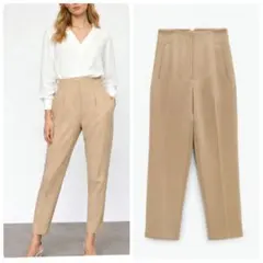 ZARA【美品】ハイウエスト テーパードパンツ ベージュ M 完売品