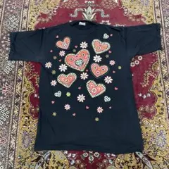 ろ*こ様 90s シングルステッチ ハート ひまわり アート プリント Tシャツ