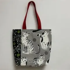 猫柄／花柄　大きめトートバッグ　ハンドメイド