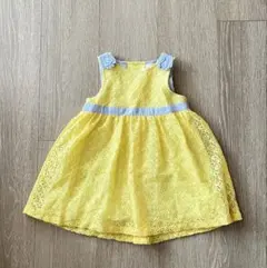 【美品】センスオブワンダー 総レース ワンピース イエロー 90