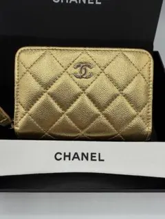 新品 シャネル ミニ財布 ミニウォレット ゴールド キャビアスキン カードケース