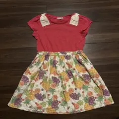 再々値下げ！キッズ半袖ワンピース肩リボンピンク＆花柄　エニファーム130 女の子