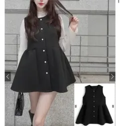 【GRL】ペプラム 黒 パール ブラック ベスト ジレ♡