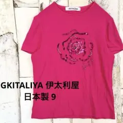 伊太利屋 日本製 スパンコール装飾 バラモチーフ 半袖カットソー 9 ピンクのサムネイル