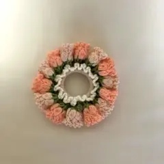 スズラン花びらデザインのシュシュ 約10cmハンドメイド編み物