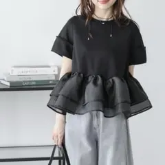 完売商品　ラジエム　シアーフリルドッキングペプラムトップス　フリーサイズ