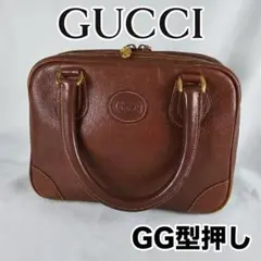 【希少】オールドグッチ GUCCI 本革 ミニボストン ハンドバッグ 茶 GG