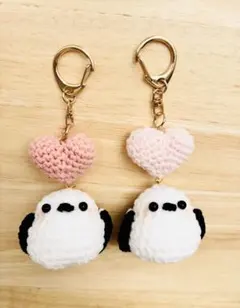 【ペアセット】シマエナガ　キーホルダー　チャーム　ハートつき　ハンドメイド