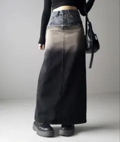 ダメージドッキンググラデーションヴィンテージデニムスカート
