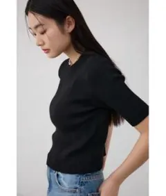 AZULBYMOUSSY ハーフスリーブクルーネックリブトップス ブラック