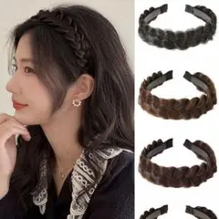 ブラック　編み込み風　ヘアバンド　カチューシャ　ウィッグ