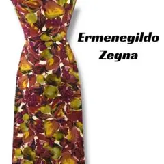 【8100】良品！エルメネジルドゼニア　ネクタイ　ワインレッド系　ブドウ柄
