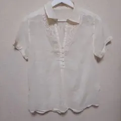 grove レースつき シアー半袖ブラウス アイボリー used