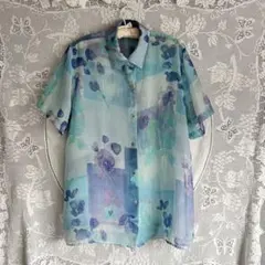 vintage １点物花柄 シアー 半袖 ブラウス シャツのサムネイル